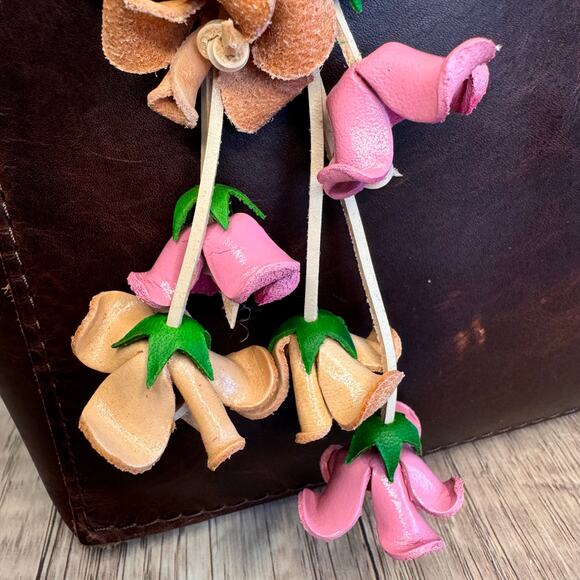 Leather Light Pink Rose Purse Charm Genuine Leather Rose Flower Bag Charm - Picture 4 of 7